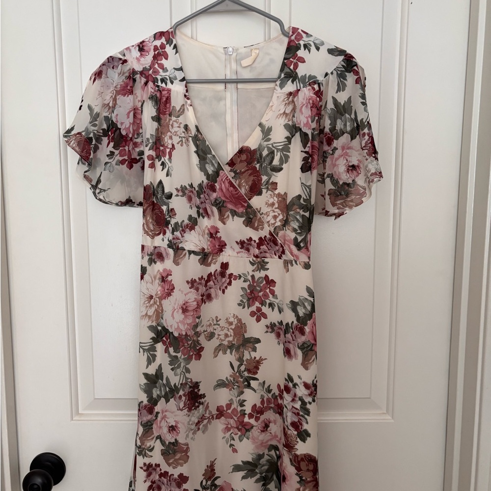 Pink Blush Floral V-Neck Dress - Cream and Pink - Large